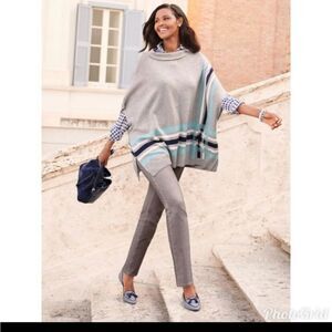 Talbots Sabrina Knit Poncho Shrug Grey Stripe Colorblock S/M